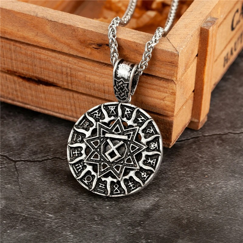 Vintage Silver Rune Star Pendant Necklace