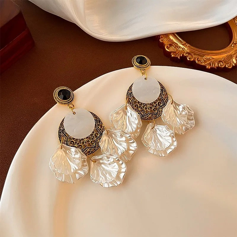 Vintage Pearl Petal Drop Earrings