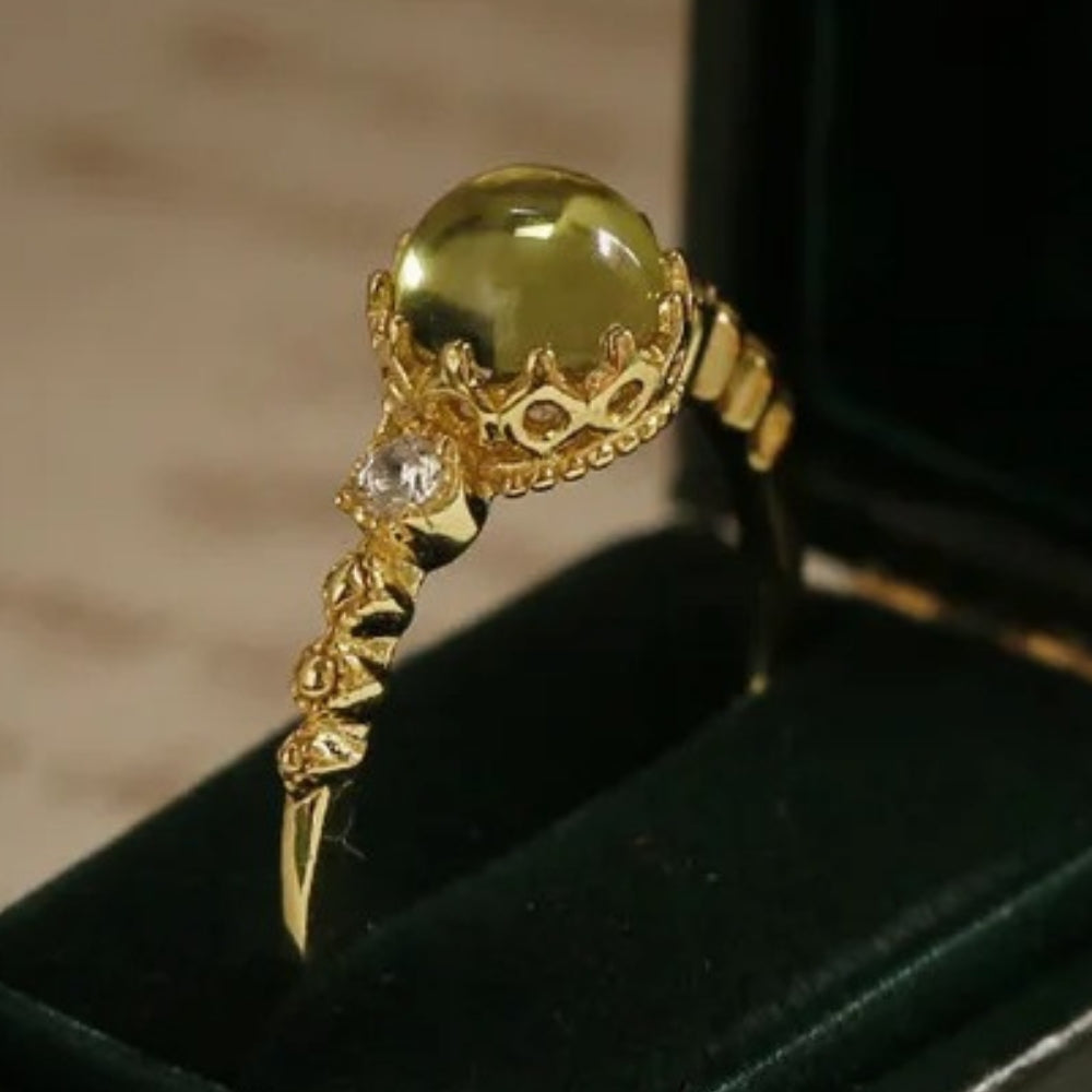 Retro Gold & Olive Green Gemstone Adjustable Ring
