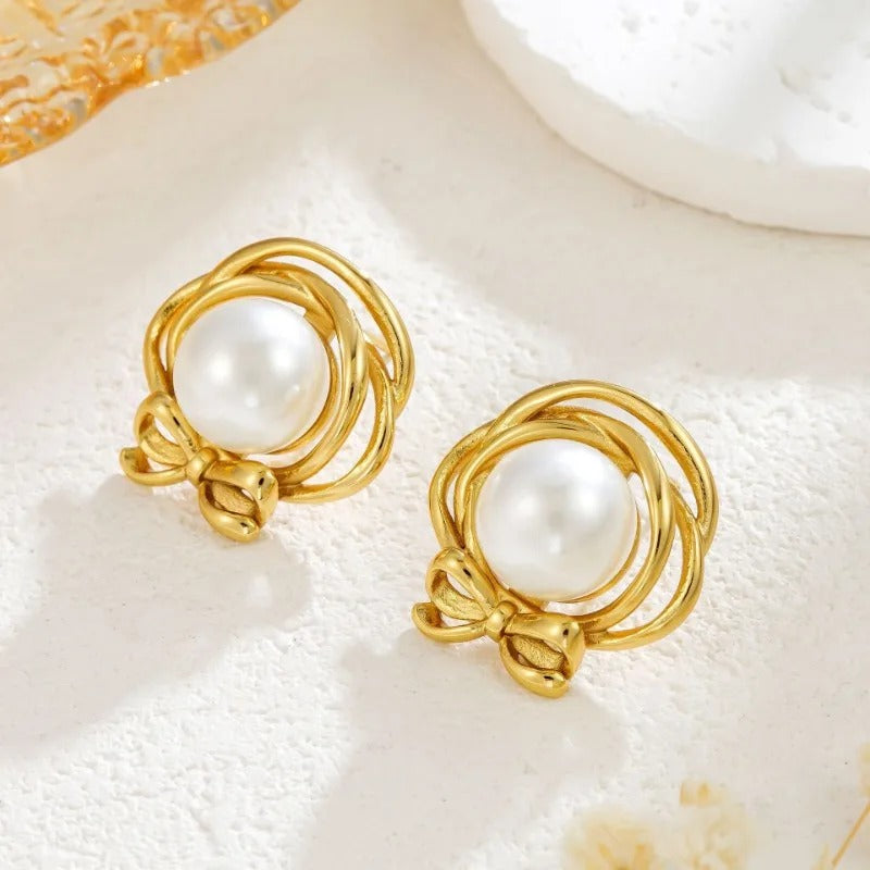 Vintage Pearl Bow Stud Earrings