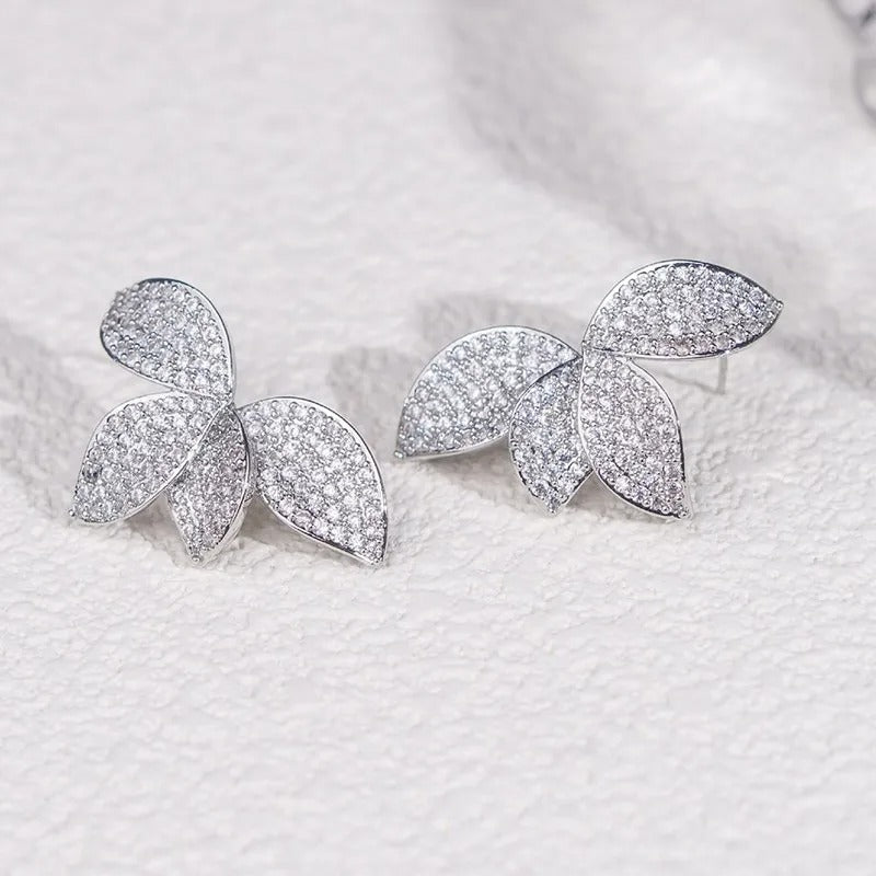 Vintage Crystal Leaf Stud Earrings