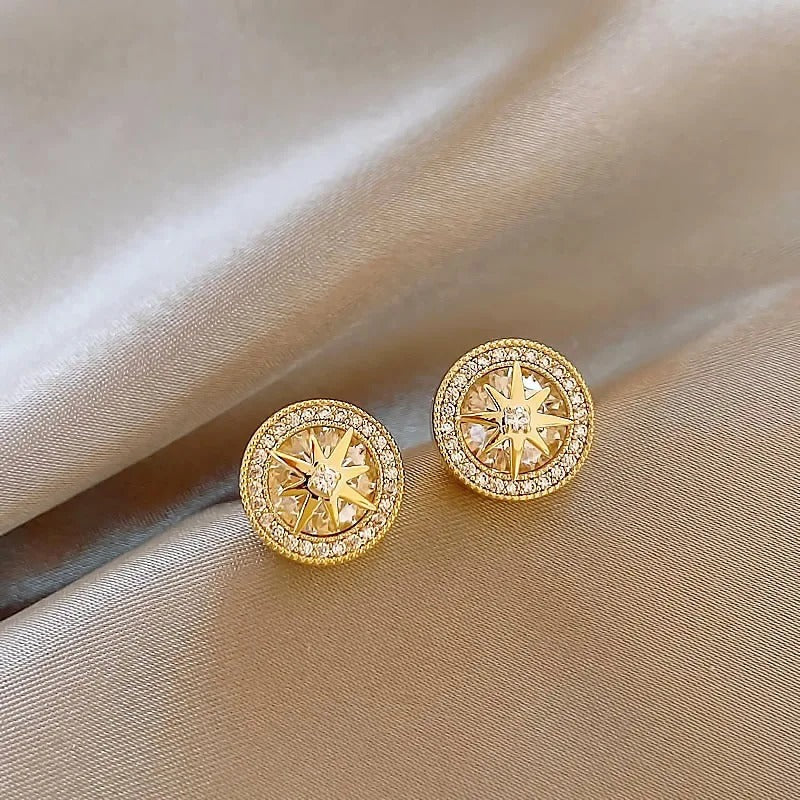 Vintage Radiant Star Gold Earrings