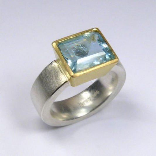 Vintage Blue Square Gold & Silver Ring