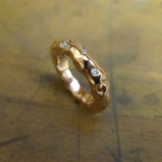 Vintage Gold Forged Inlaid Zirconia Ring