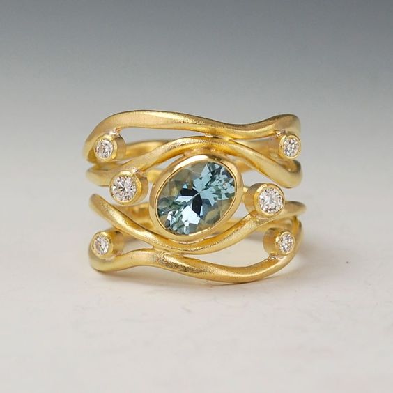 Vintage Layered Blue Glass Golden Ring