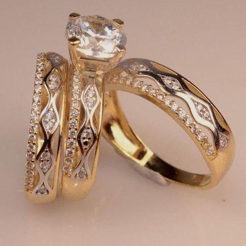 Vintage Golden Hollow Zirconia Ring Set