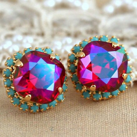 Vintage Garnet Blue Opal Earrings
