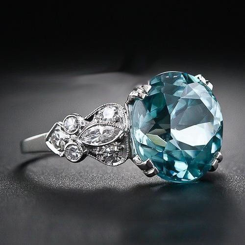 Vintage Blue Rounded Cut Zirconia Ring