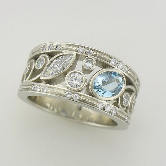 Vintage Zirconia Silver & Blue Ring