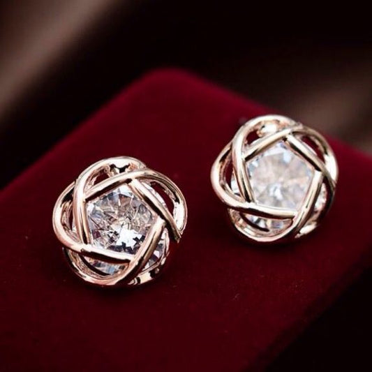 Vintage Crystal Sphere Rose Earrings