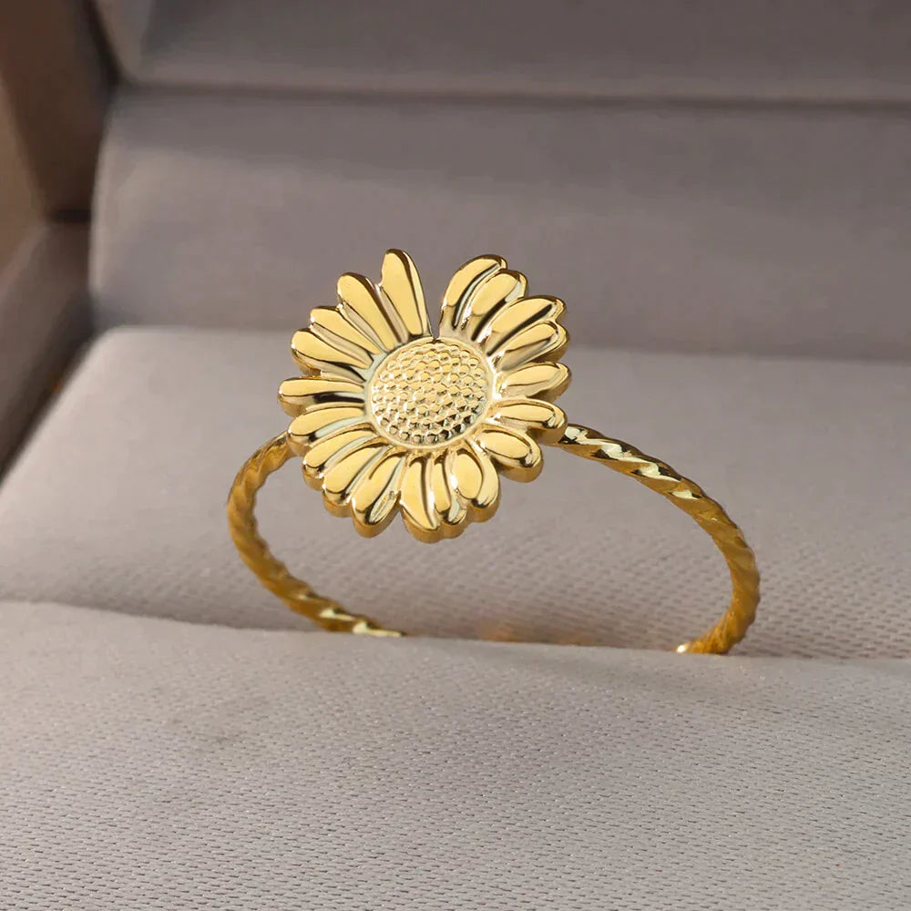 Adjustable Gold Sunflower Ring