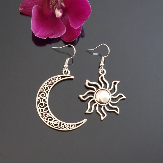 Sun and Moon Silver Earrings