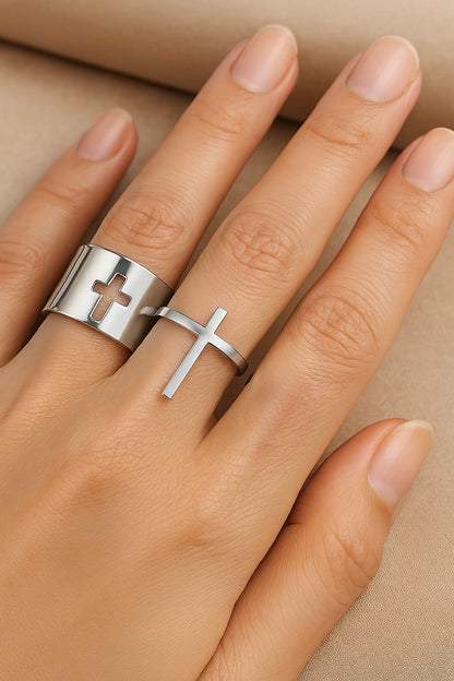 Silver Minimalist Faith Adjustable Ring Set