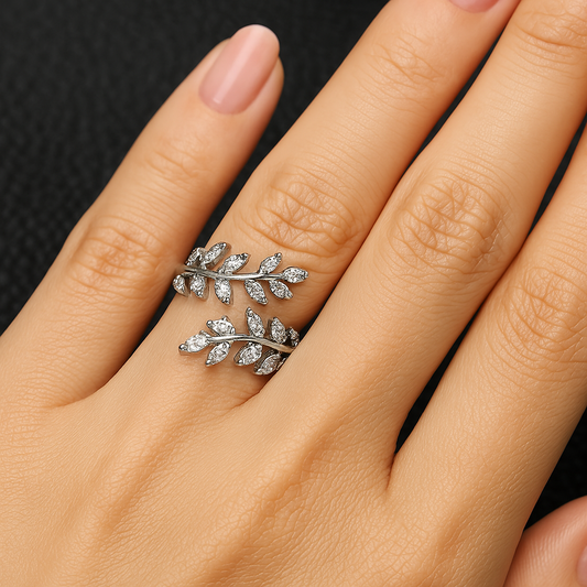 Vintage Floral Leaf Silver Adjustable Ring