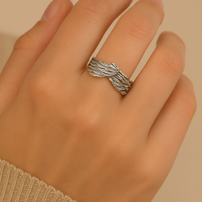 Winged Faith Silver Adjustable Ring