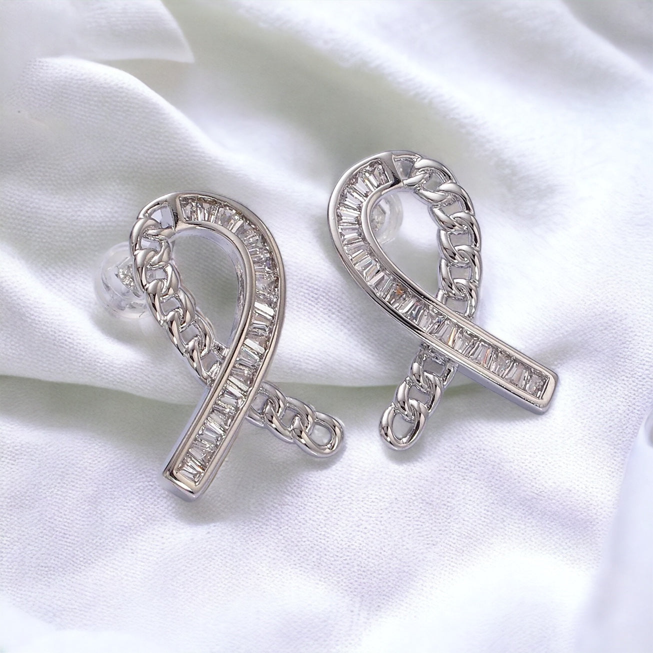 Cancer Awareness Ribbon Earrings - Gold or Silver