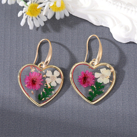 Pink and White Petal Heart Shaped Earrings in Gold