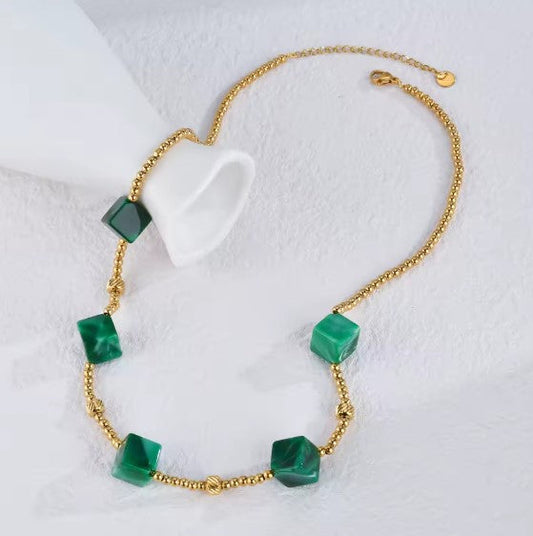 Vintage Bohemian Green Design Gold Necklace