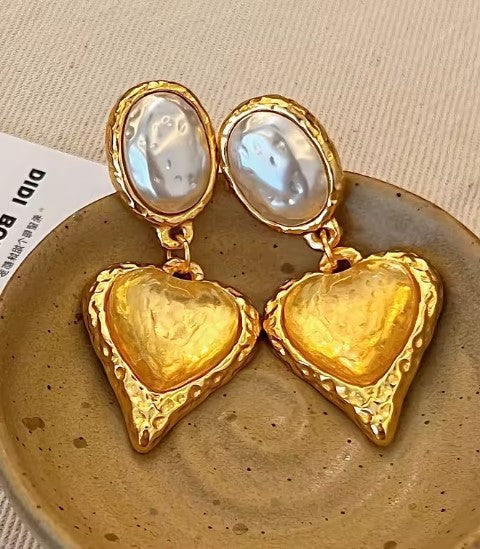 Vintage Yellow Heart Drop Earrings