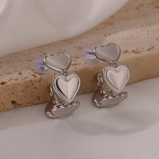 Classic Heart Stud Silver Earrings
