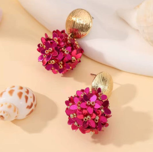 Fuchsia  Royal Flower Beads Drop Earrings