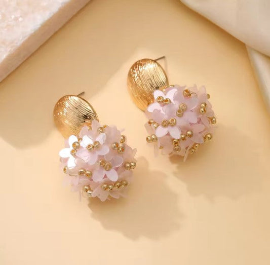 Pink Royal Flower Petal Beads Drop Earrings