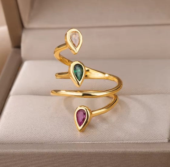Crystal Zircon Three Layered Waterdrop Ring