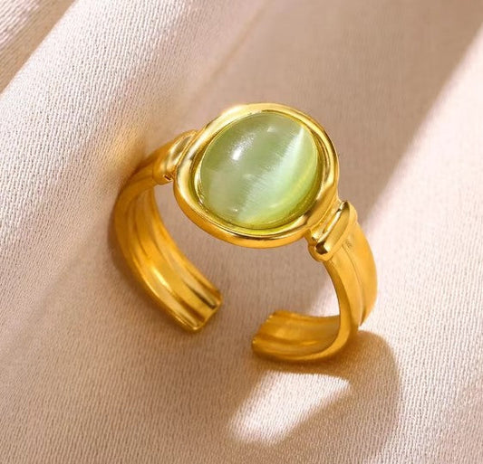 Green Stone Opal Gold Ring