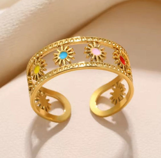 Vintage Colorful Opal Sun Flower Ring