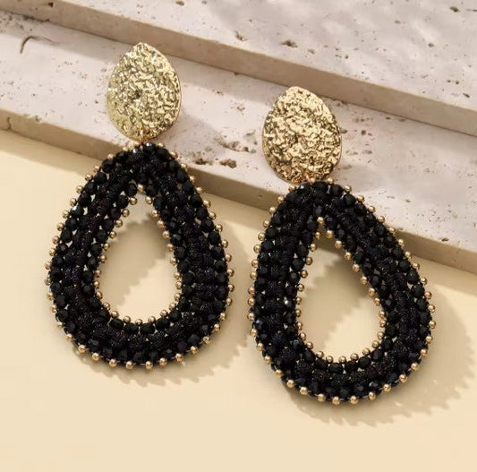 Classic Beads Black Threading Drop Earrings