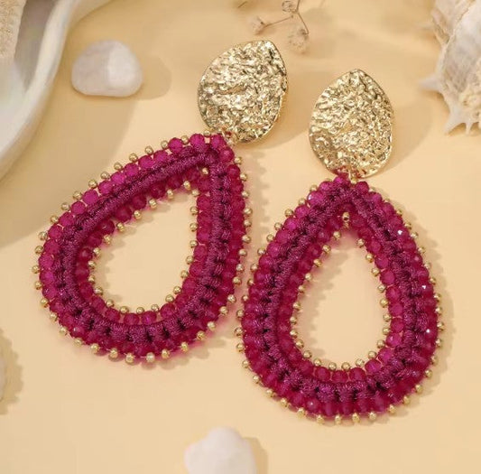 Classic Beads Fuchsia Pink Threading Drop Earrings