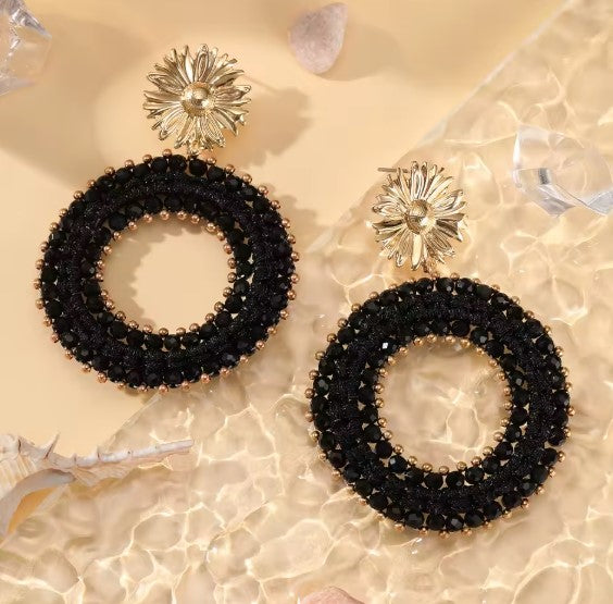 Vintage Beads Threading Black Drop Earrings