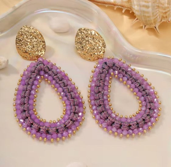Classic Beads Purple Threading Drop Earrings
