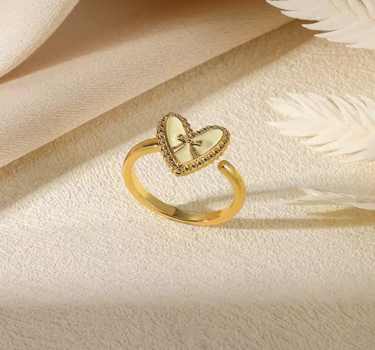 Vintage Heart Bow Adjustable Gold Ring