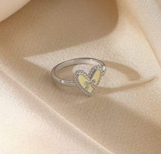 Vintage Heart Bow Adjustable Silver Ring