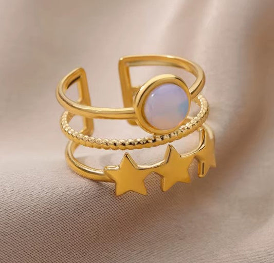 Vintage Star Natural Stone Adjustable Ring
