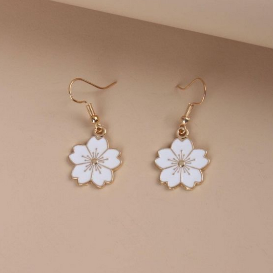 Elegant White Blossom Golden Earrings