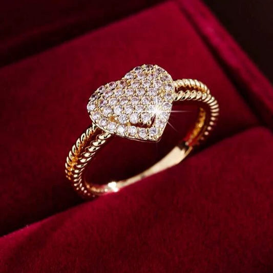 Elegant Bright Heart Golden Ring