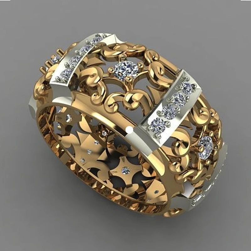 Gold Plated Ring with Zircons in Gold and Vintage Silver