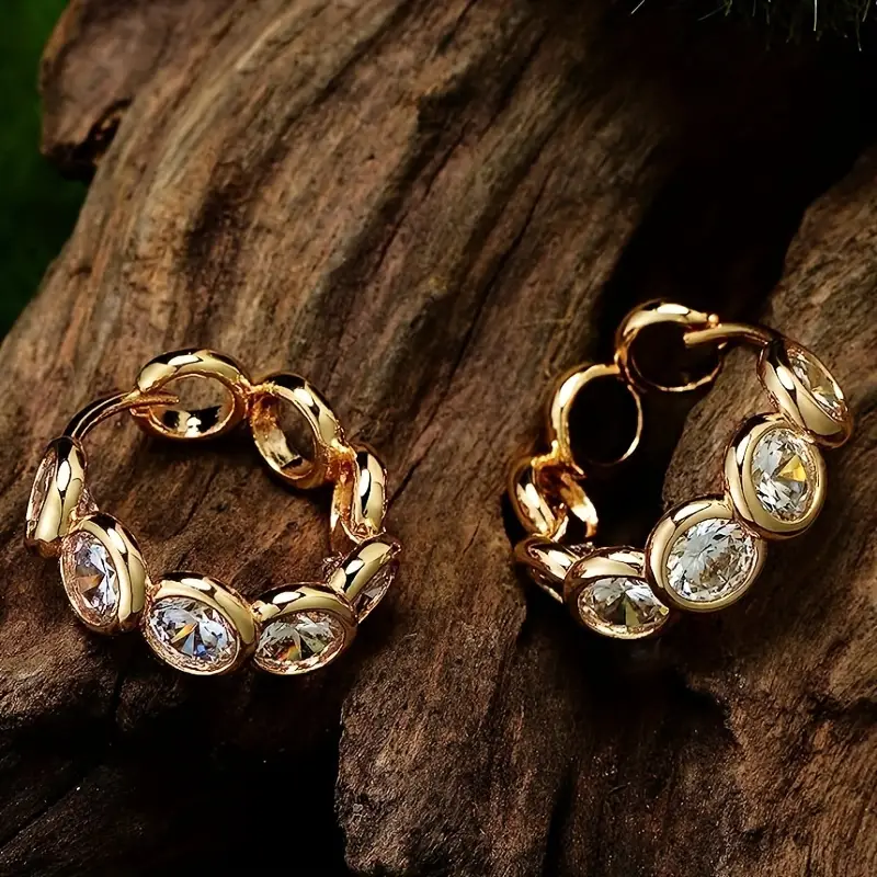 Vintage Inlaid Rounded Glass Hoop Earrings