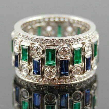 Vintage Green & Blue Crystal Ring