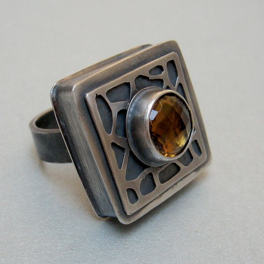 Vintage Square Inlaid Orange Stone Ring
