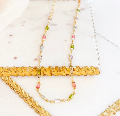 Isabella MultiColor CZ Stone Necklace