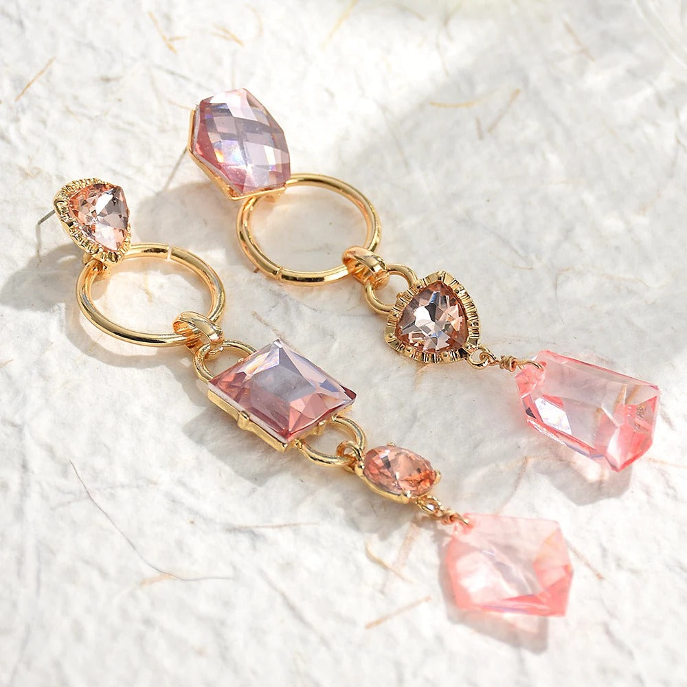 Gold Vintage Pink Gemstone Dangle Earrings