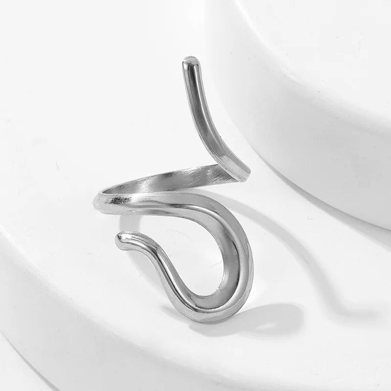 Silver Twist Curved Design Open Ring