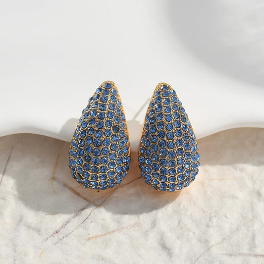 Vintage Gold & Blue Crystal Pave Earrings