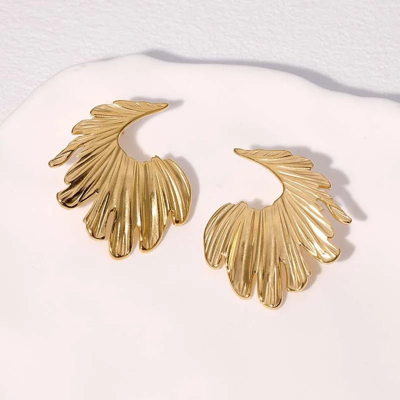 Gold Curved Leaf Statement Earrings