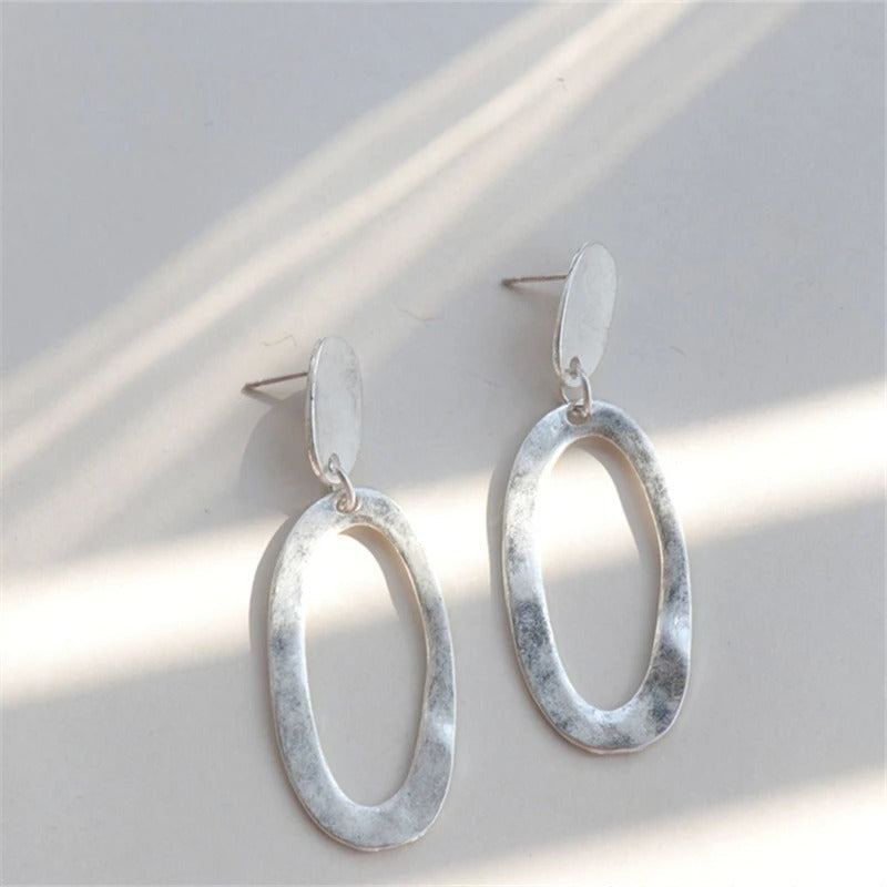Vintage Silver Oval Dangle Earrings