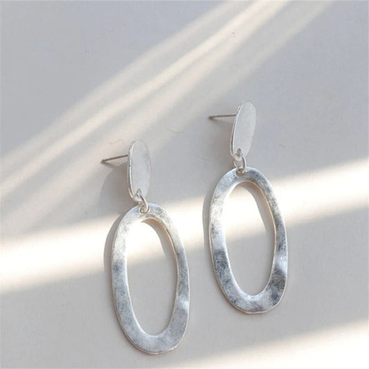 Vintage Silver Oval Dangle Earrings
