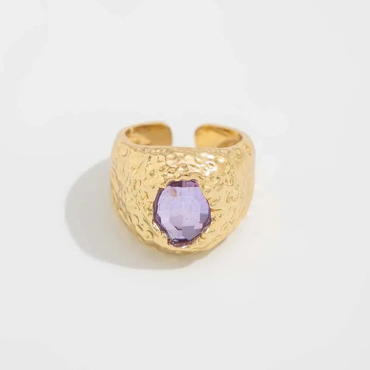 Gold Light Purple Gemstone Adjustable Ring